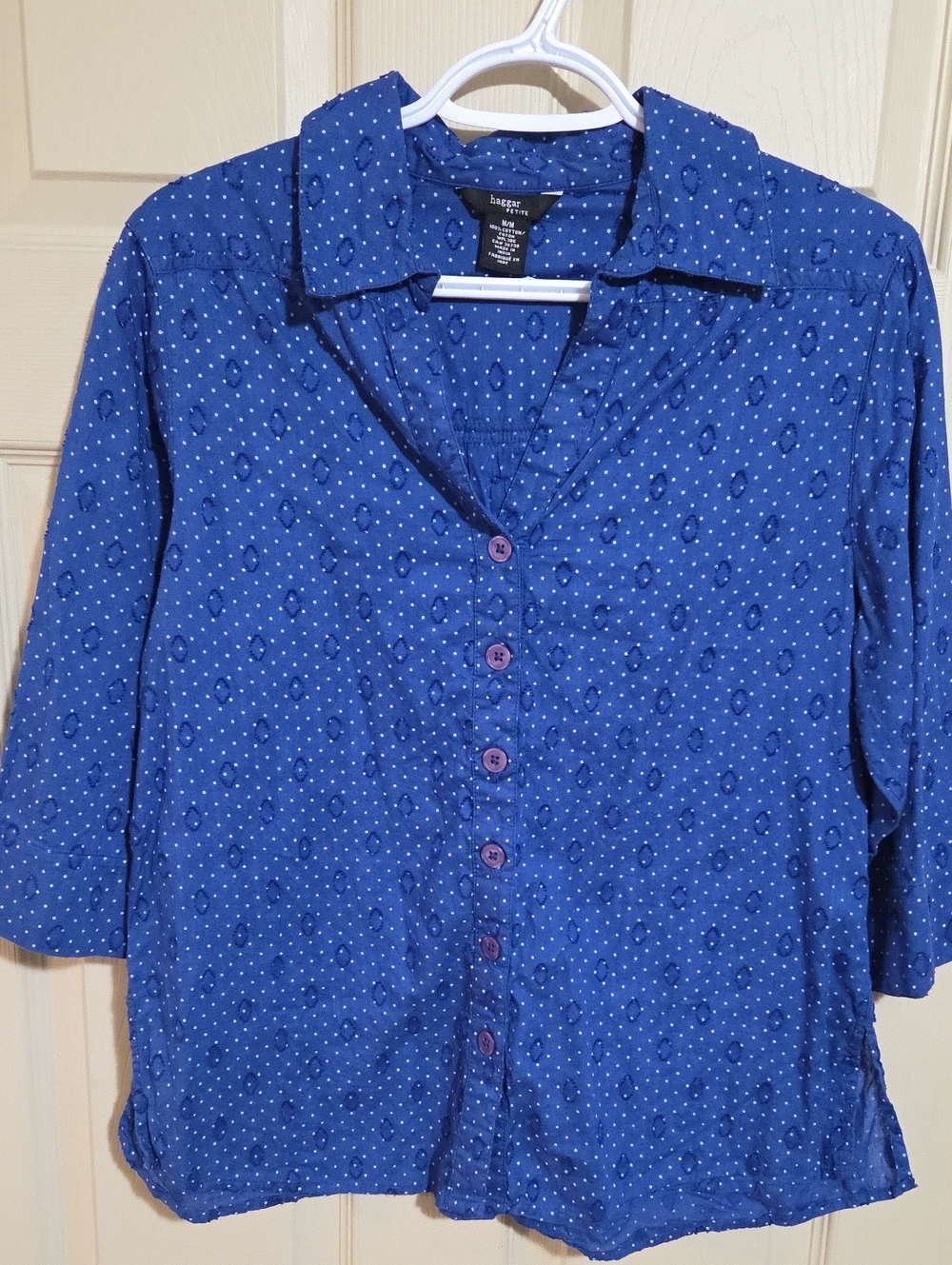Eddie Bauer Royal Blue Dot-Print Button Front Shirt
